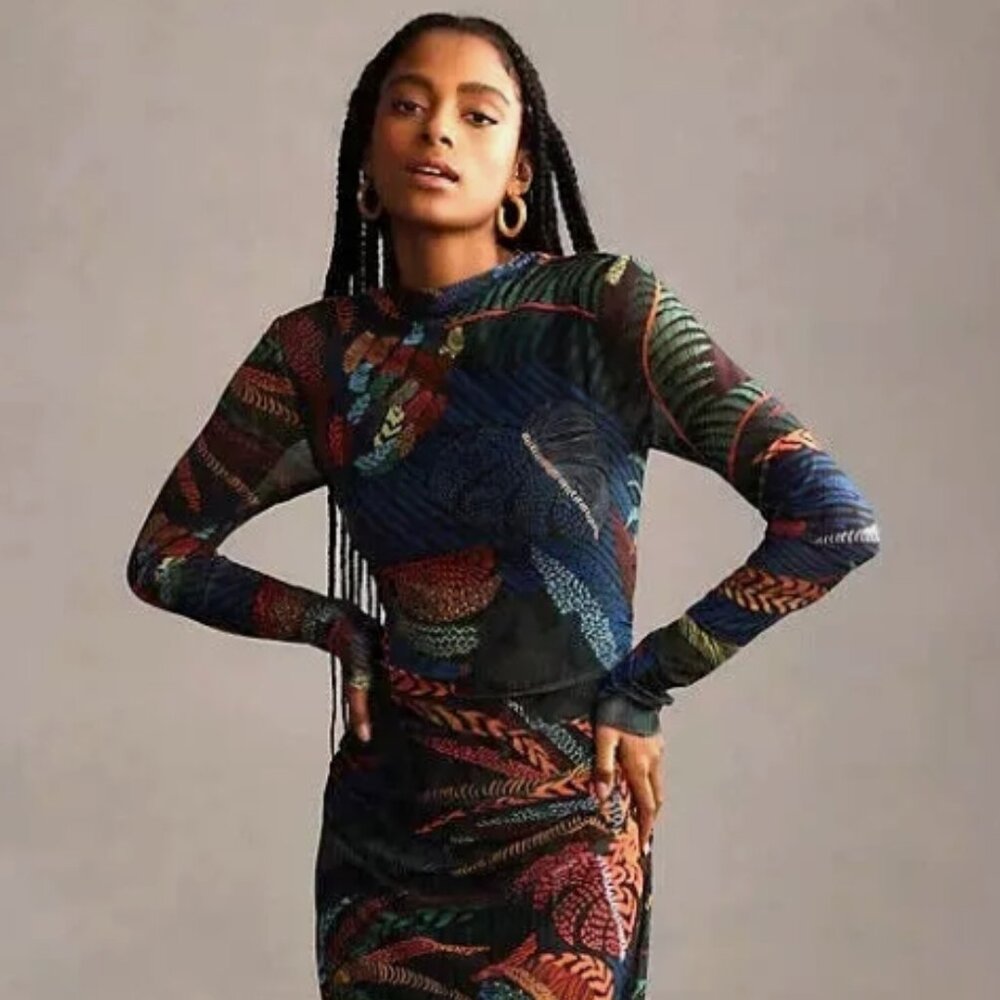NWT FARM Rio Amazonia Night Rainforest Long Sleeve Bodycon Dress S $230 - Picture 4 of 11